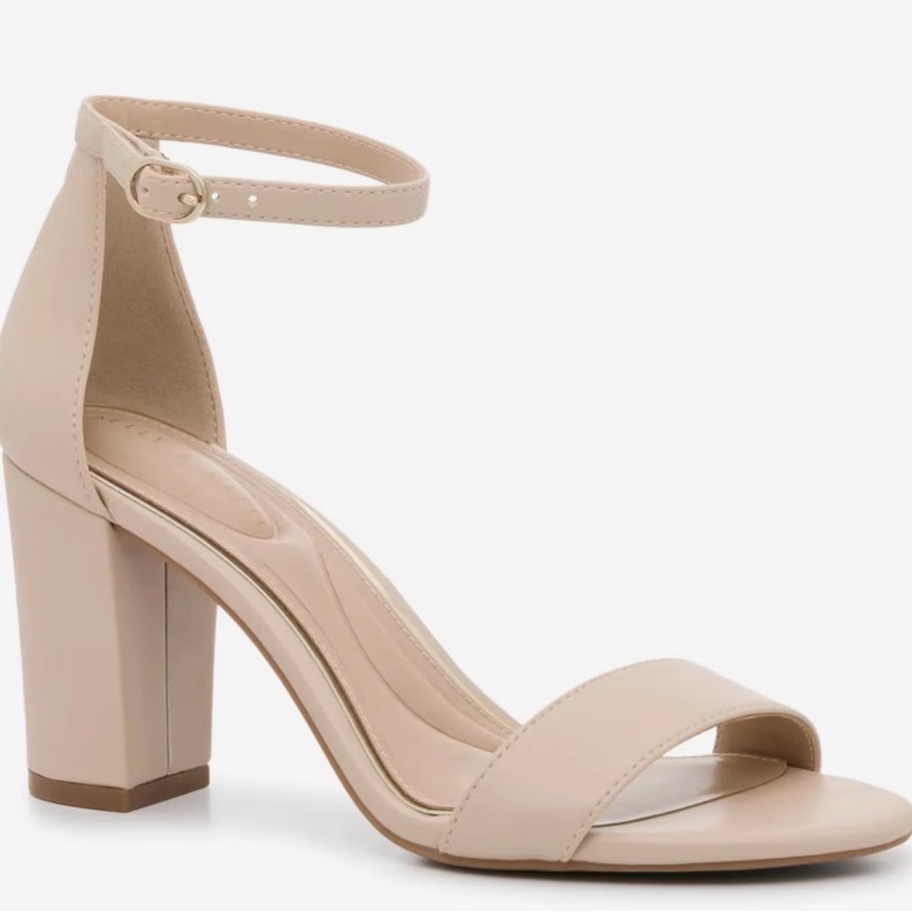 Nude Block Heel Ankle-Strap Sandal - Women